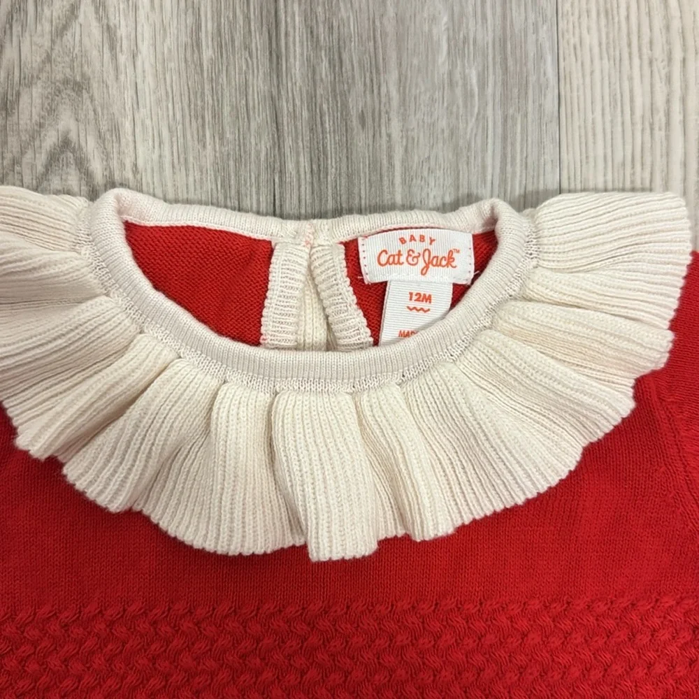 Cat & Jack 12 month girls red long sleeve sweater romper